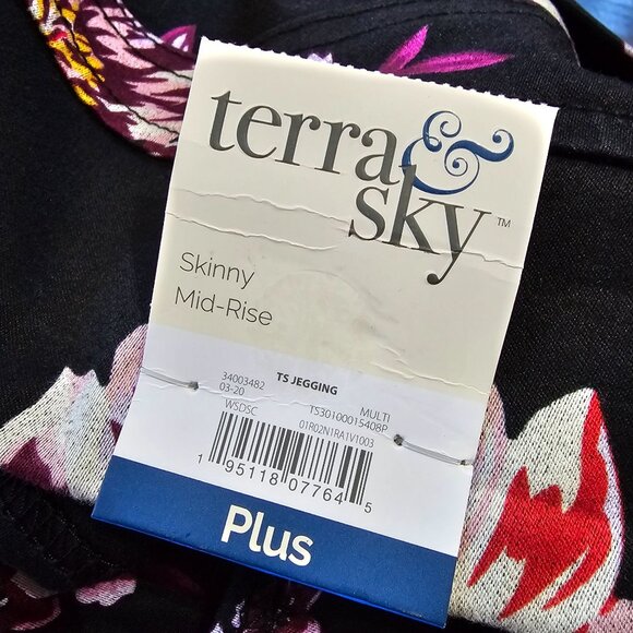 NWT Terra & Sky Women's Black Floral Skinny Mid Rise Pants Leggings size 2X - Picture 10 of 13